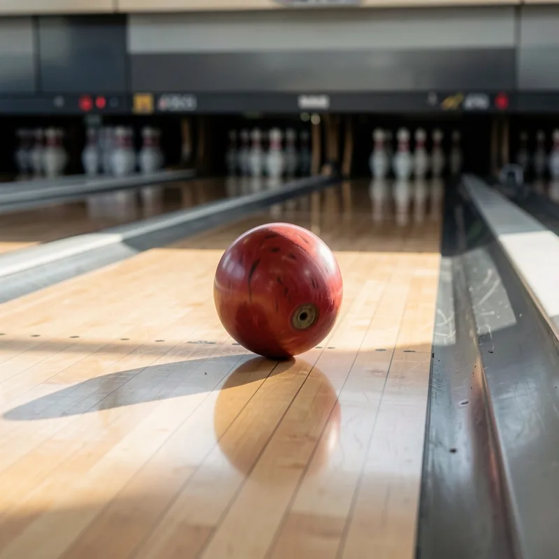 Boule de bowling en trajectoire courbe attaquant la poche en angle